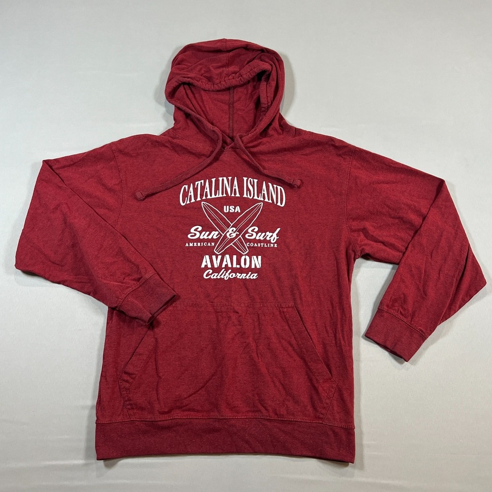 A.M.S Hoodie Mens Medium Red Graphic Cotton Kangaroo Pocket Ribbed Long Sleeve